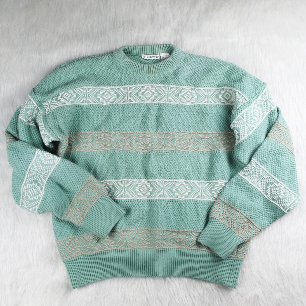 Claiborne Retro Blue and White Thick Pullover